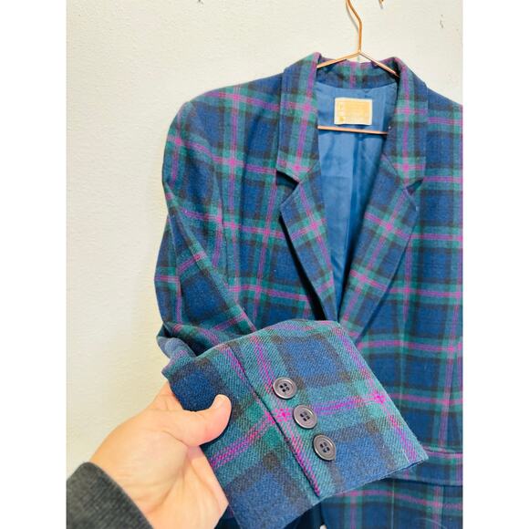 VINTAGE PENDLETON Green Blue Pink Tweed Virgin Wool Blazer Jacket Size 12 - Picture 9 of 9